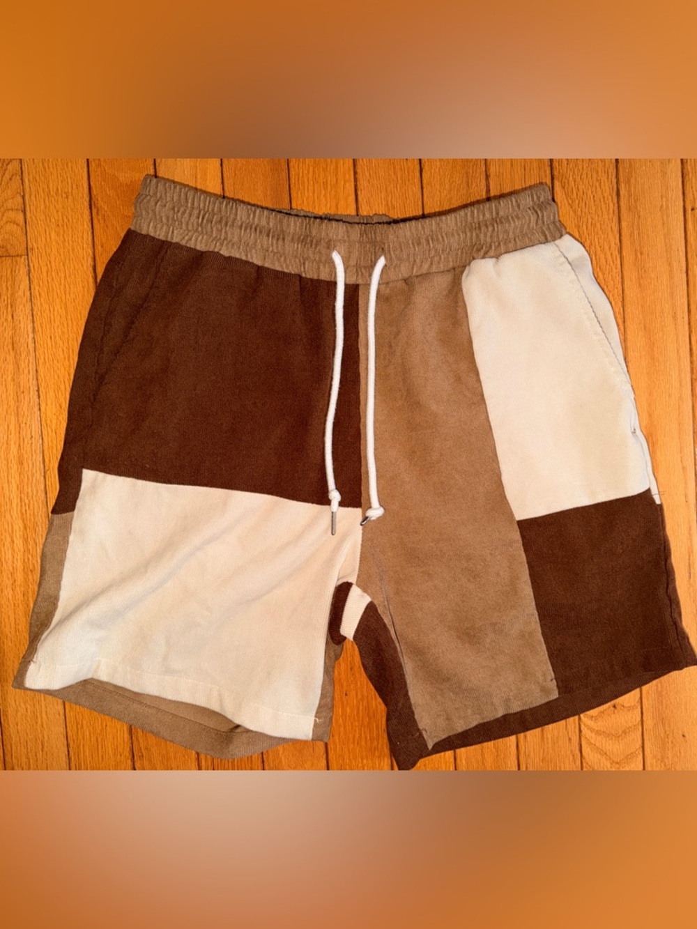 EUC men’s SHEIN brown tan cream corduroy size small shorts baggy summer